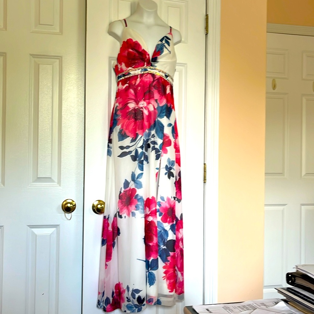 Soieblu Multi-Color Floral Print V-Neck Cami Strap Side Slit Maxi Dress